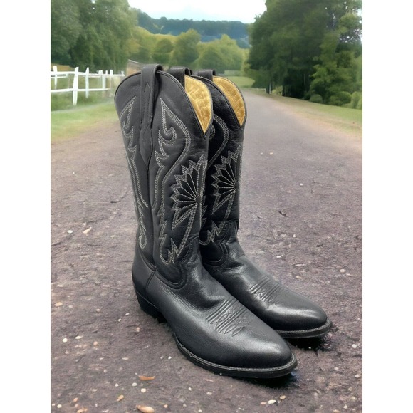 Corral Leather Cowboy Boots Black Embroidered Western Mens 8 Fast Shipping main image 4